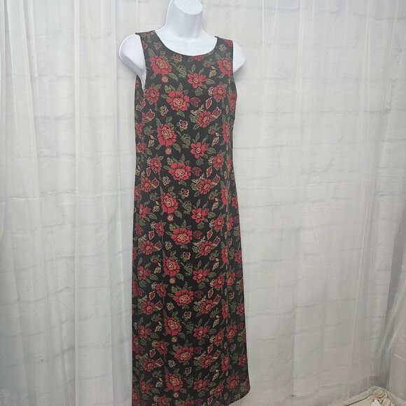 Vintage Fashion Bug Dress Maxi Black Red Goth Whimsigoth Shift Floral 6 - Picture 3 of 9